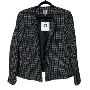 Anne Klein black and white tweed blazer with gold-tone buttons L NWT
